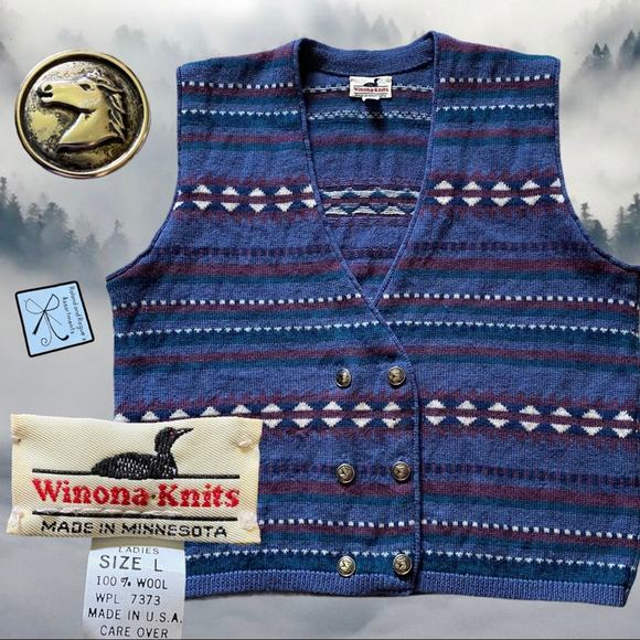 SOLD Winona-Knits 100% Wool Sweater Vest Sz L - Picture 1 of 9